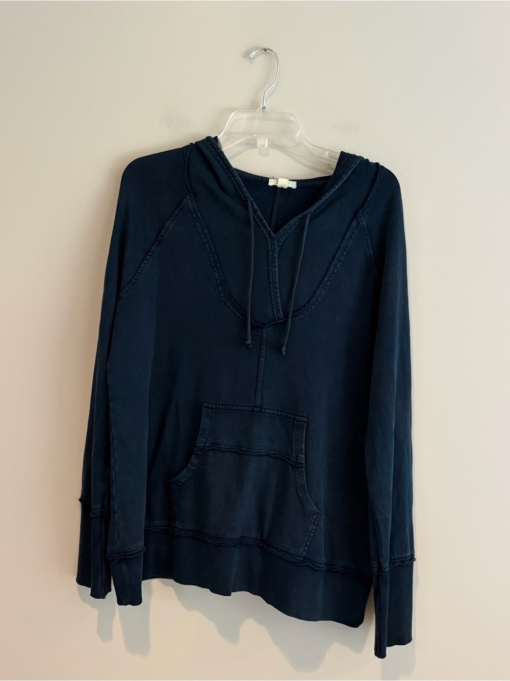 NIC+ZOE Navy V-Scoop Boho Hoodie Pullover Size L